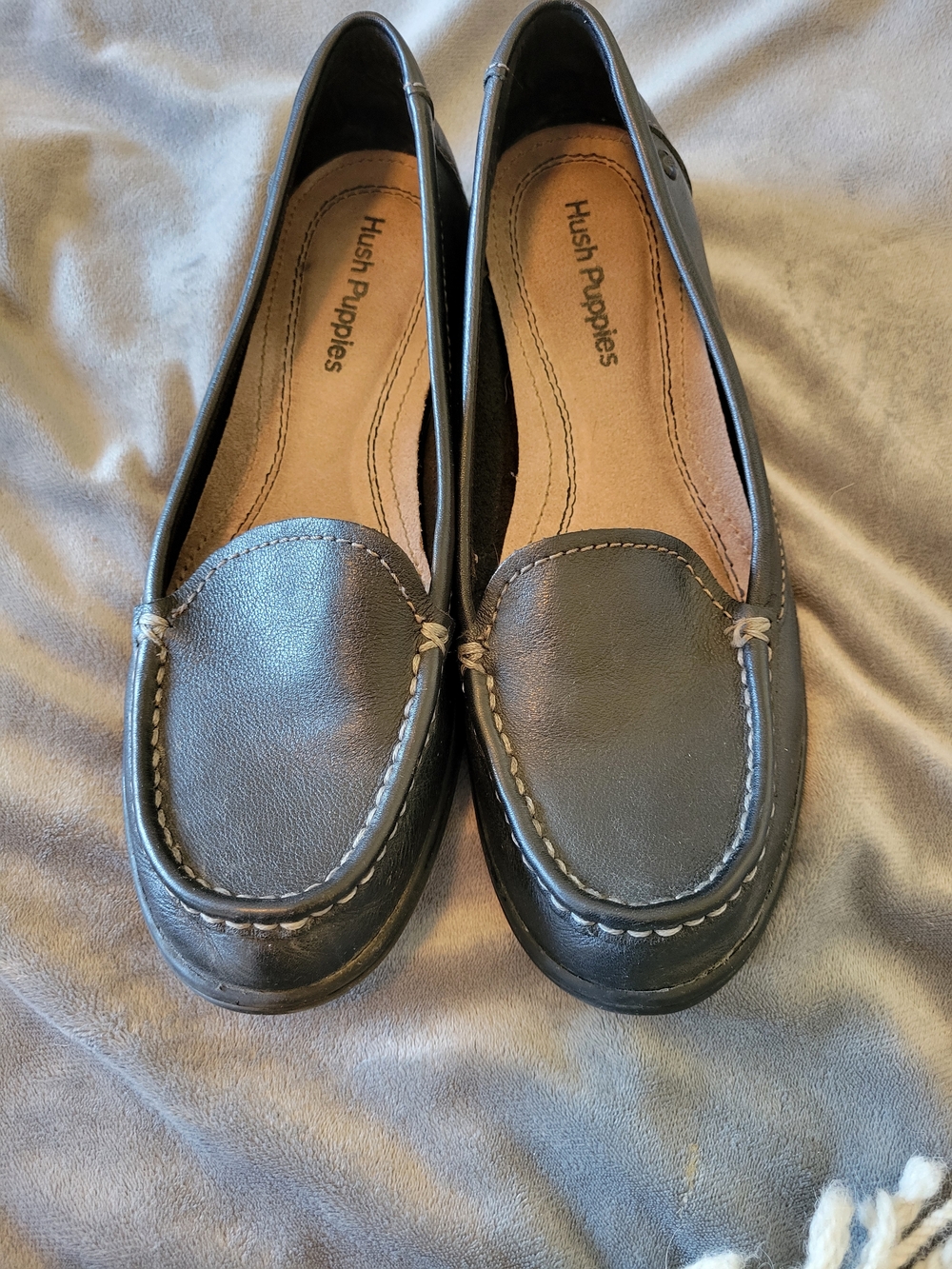 Hush Puppies Women's Black Leather Slip-On Loafers